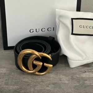 Gucci Medium Double G Leather Black Belt